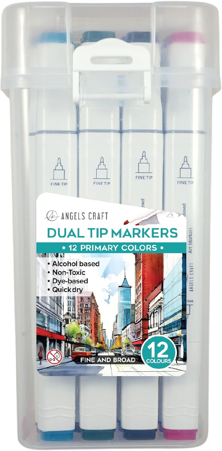 Angels Craft 12 Primary Dual Tip Alcohol Based Markers