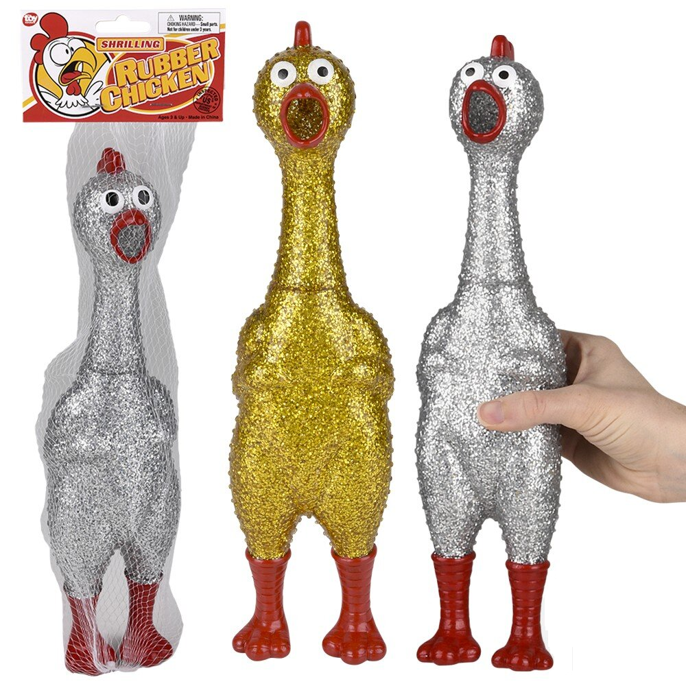 13" Glitter Rubber Chicken