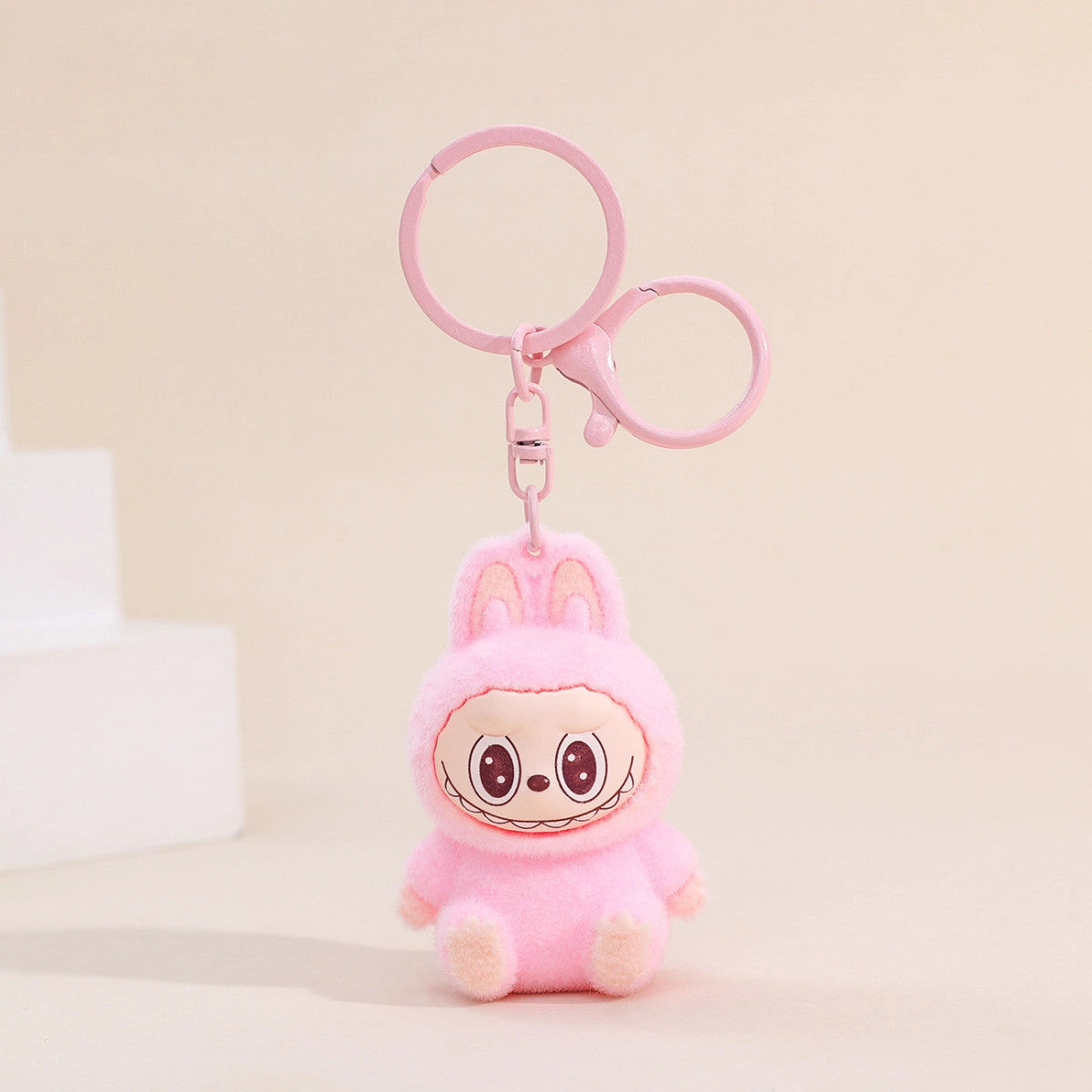 Labubu Flocking Keychain Labubu Pink