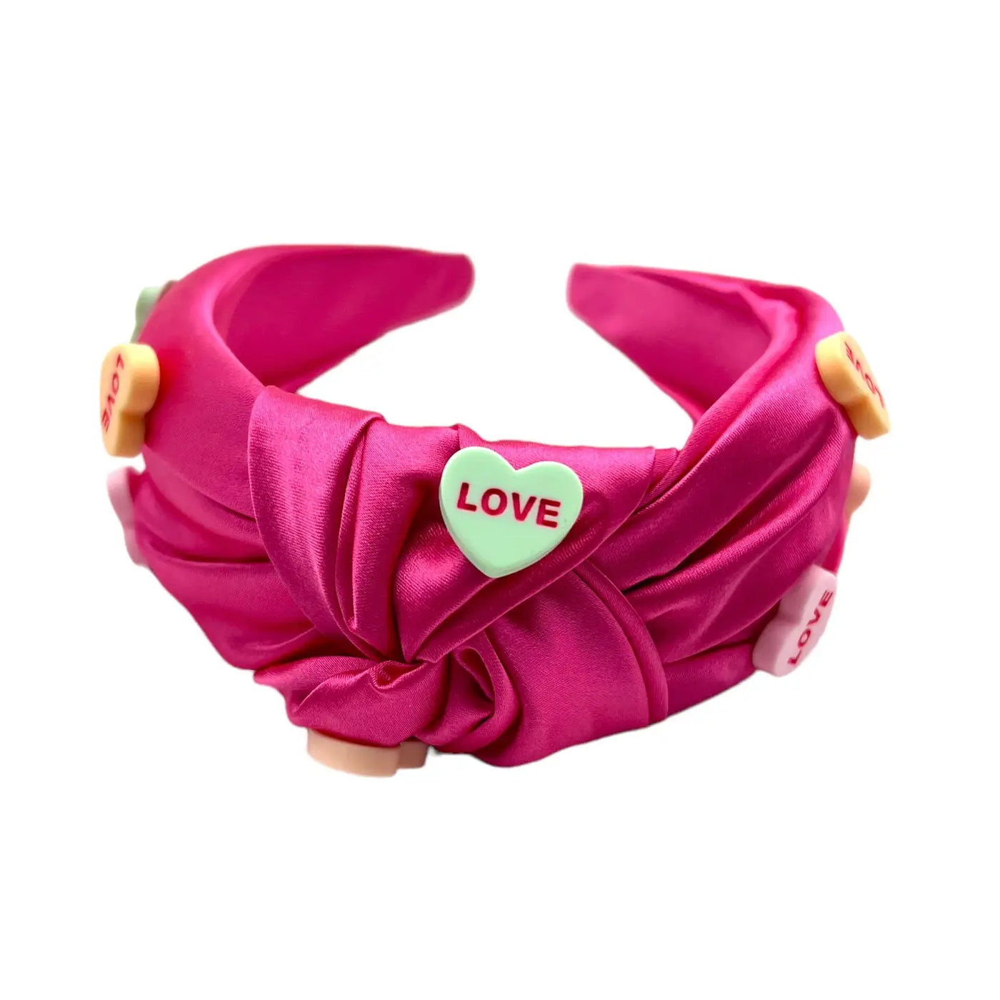 Pink Valentine's Day Satin Knot Conversation Heart Headband