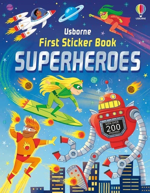 First Sticker Book Superheroes : Usborne – The Toy Shoppe Northport