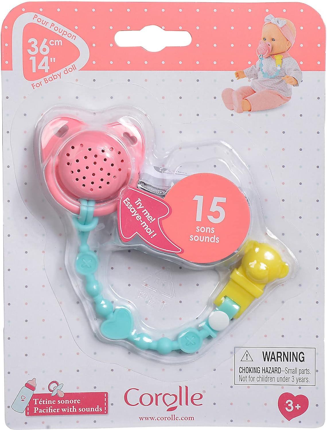 Corolle Baby Doll Pacifier with 15 Sounds - for 14" Baby Dolls