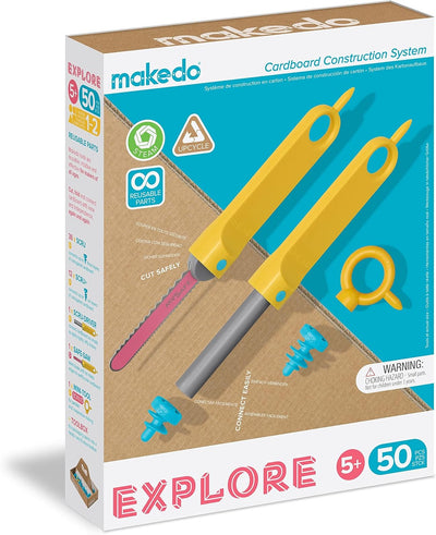 Makedo Explore | Upcycled Cardboard Construction Toolkit in Small Toolbox (50 Pieces)