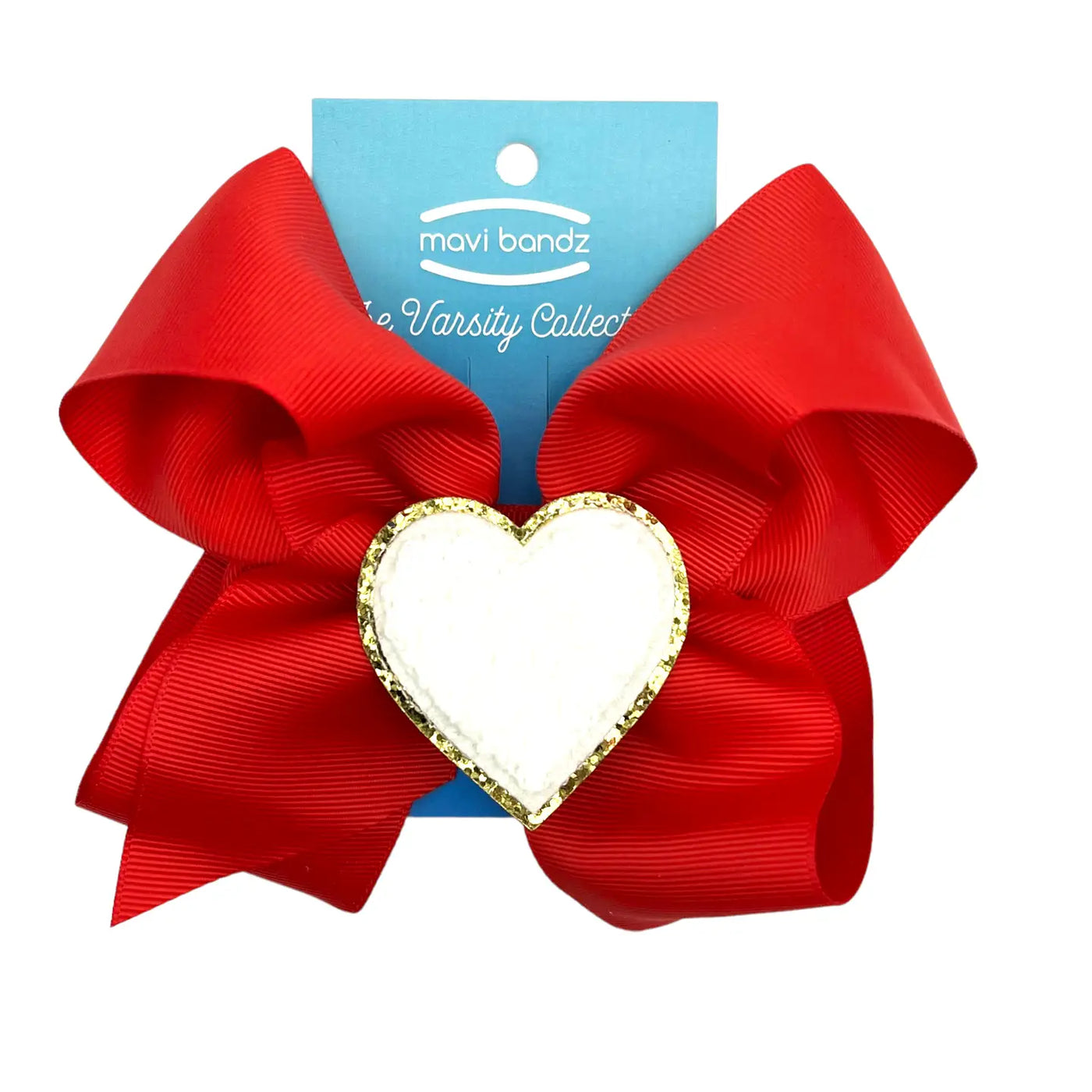 Varsity Chenille Patch Red Heart Hair Clips Bow