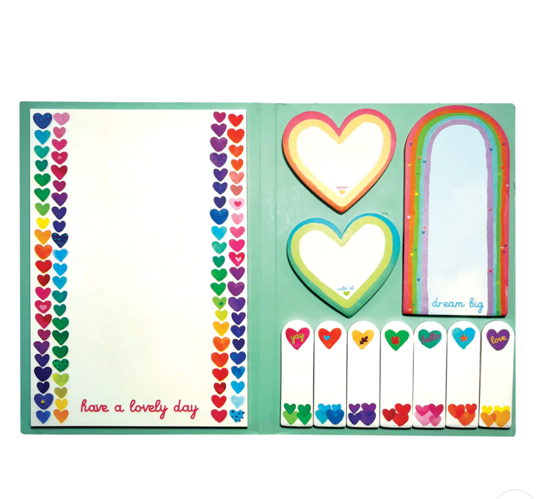 Side Notes Sticky Tab Note Pad - Rainbow Hearts