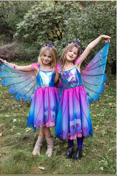 Blue Butterfly Twirl Dress with Wings & Headband
