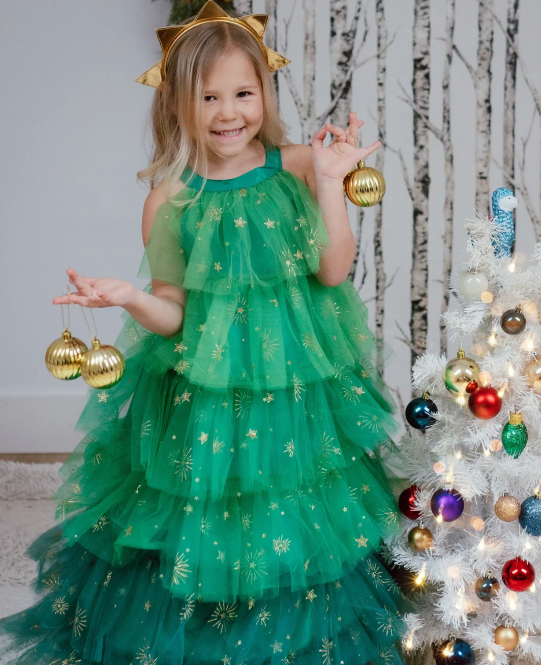 Christmas Tree Dress with Headband- Size 5/6