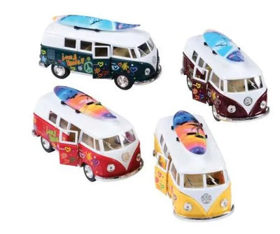 Classic VW Bus with Surfboard Pullback Die Cast