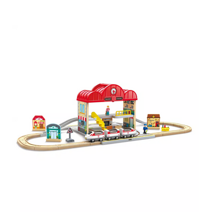 Portable Wooden Train Station Set