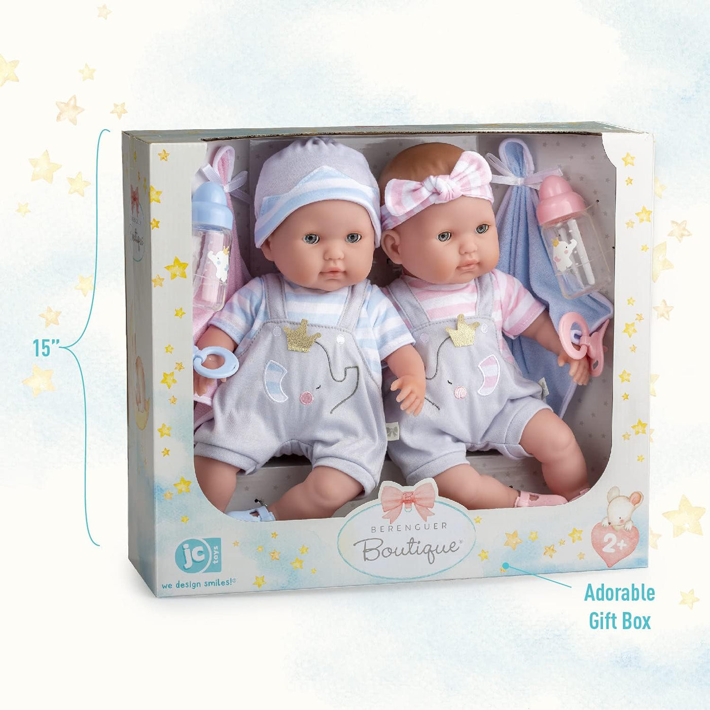 Berenguer Boutique 15in Baby Doll Twins Gift Set