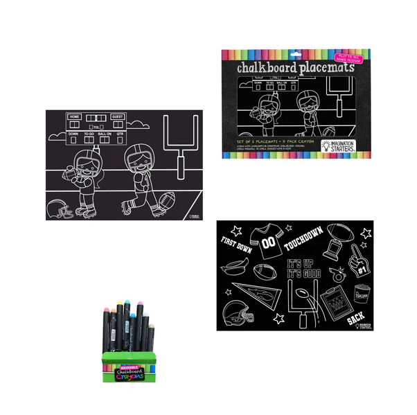 2 Chalkboard Placemats + 8 Chalk Crayons - Football