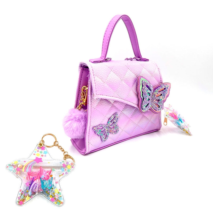 Fashion Crossbody Butterfly Handbag with Lip Gloss and Hair Clips