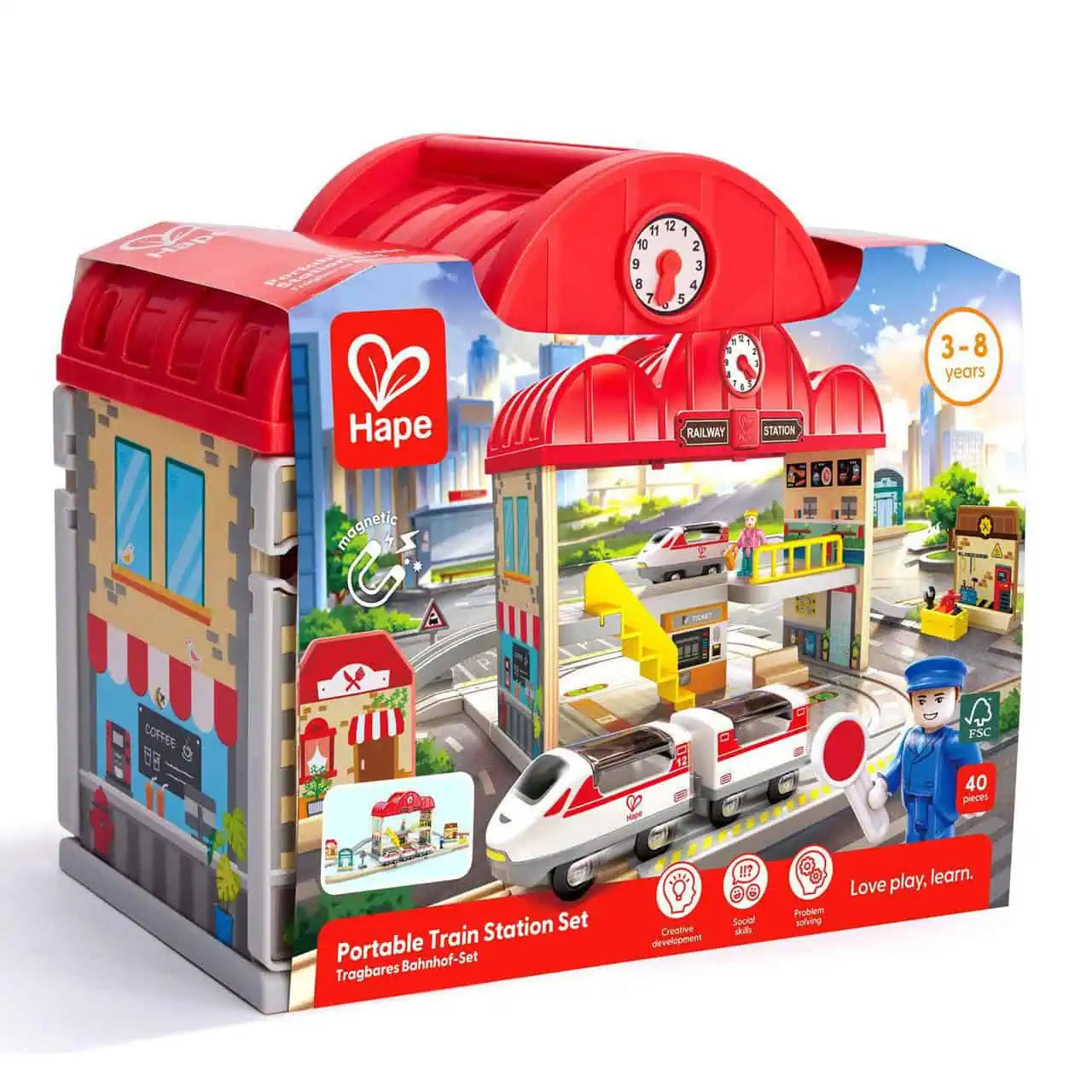 Portable Wooden Train Station Set