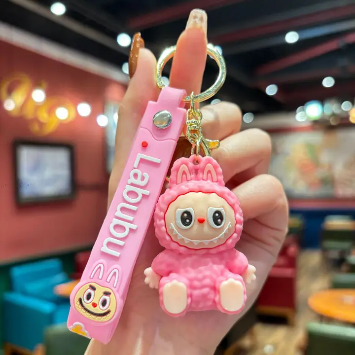 Labubu Pink Silicone Figure Keychain and Wristlet