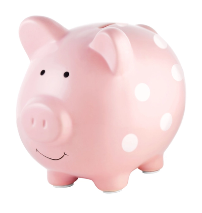 Classic Ceramic Piggy Bank - Pink with White Polka Dots