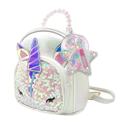 Unicorn Tiny Backpack with Lip Gloss and Hair Clips