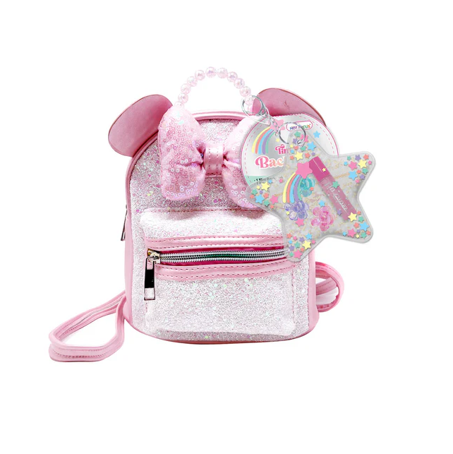 Pink Bear Ears Tiny Backpack with Lip Gloss and Hair Clips