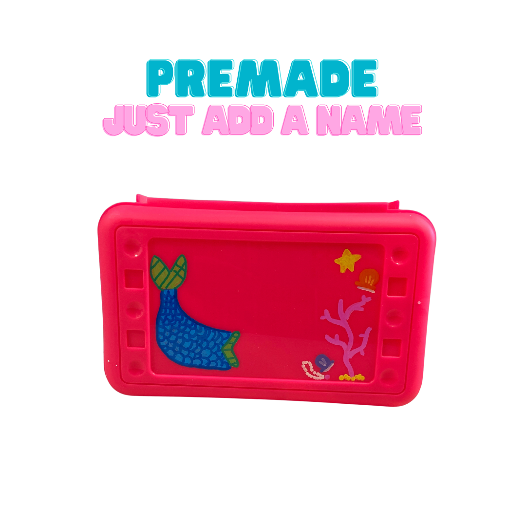 Premade Pencil Box - Hot Pink with Mermaid theme