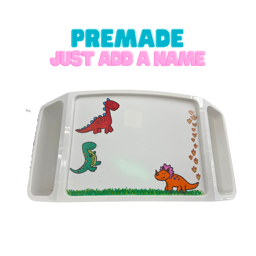 Premade Lap Tray - White with Dino theme