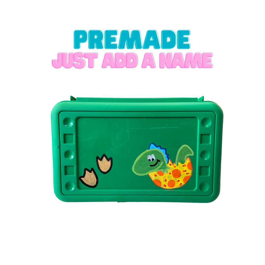 Premade Pencil Box - Green with Dino Egg theme