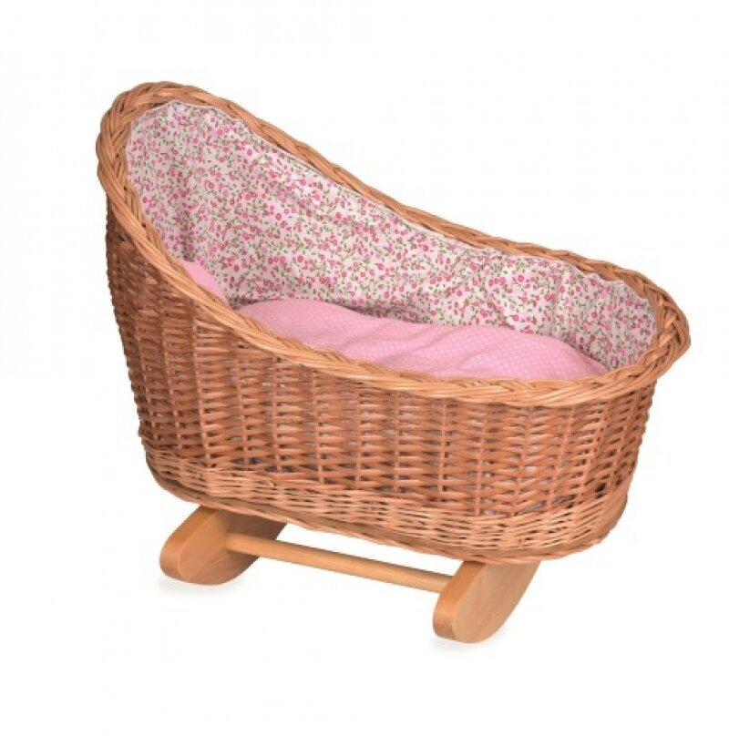 Les Petits by Egmont Toys Wicker Cradle with Pink Flower Lining