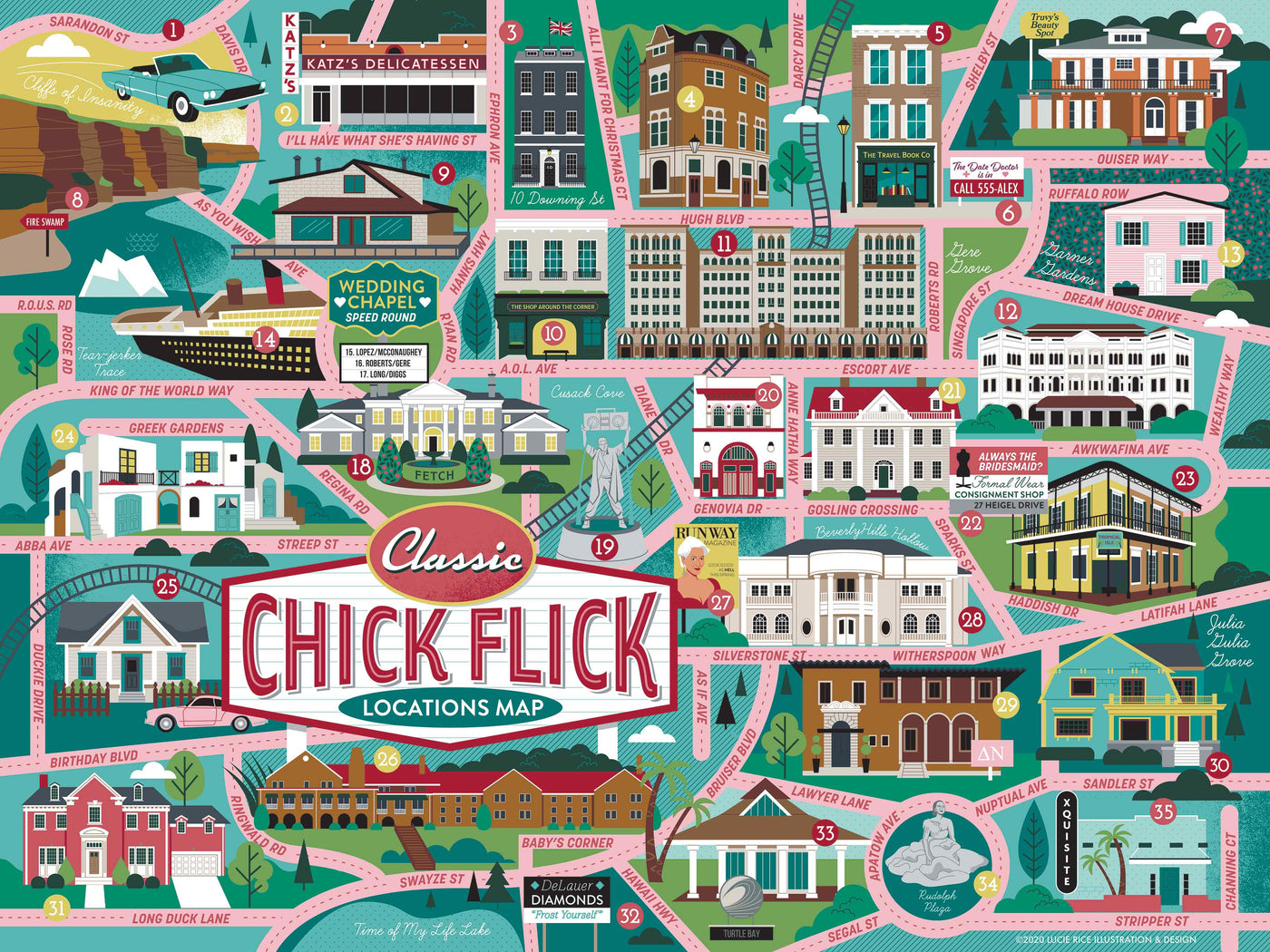 Chick Flicks Locations Map 500 Piece Puzzle
