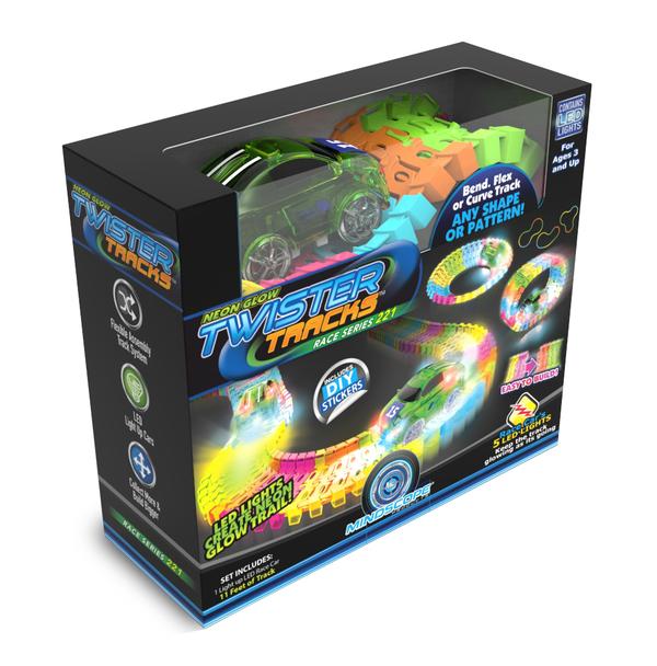 Twister Tracks (11 feet) Neon Glow Track + 1 Green Race Car